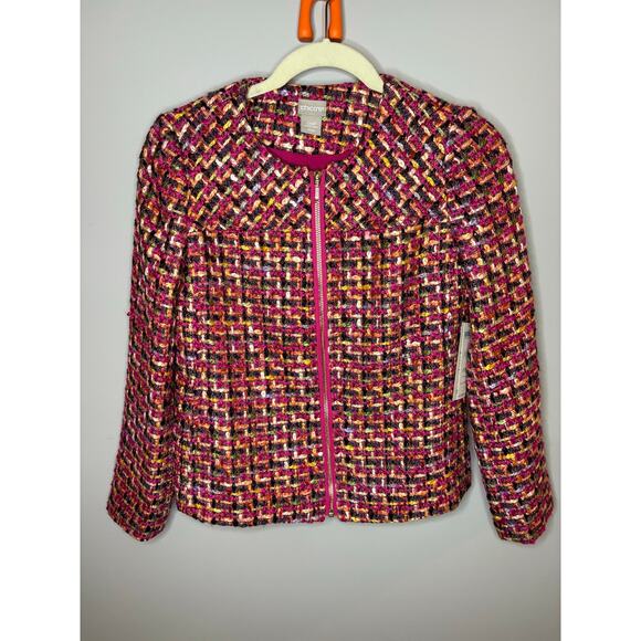 Chico's magenta multi-color zip-front tweed blazer jacket - Picture 1 of 7